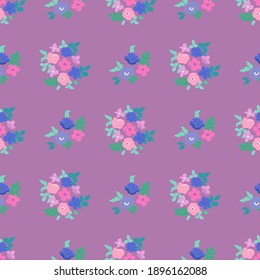 Abstract seamless pattern with naive flowers. Minimal summer trendy floral background in retro style. For textile, wallpaper, surface, print, gift wrap, scrapbooking, decoupage