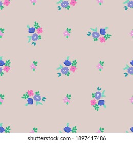Abstract seamless pattern with naive flowers. Minimal summer trendy floral background in retro style. For textile, wallpaper, surface, print, gift wrap, scrapbooking, decoupage