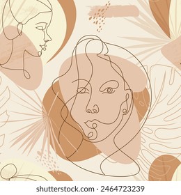  abstract seamless pattern in natural beige shades with dry palm branches and leaves in boho style in vector