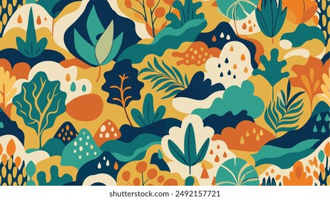 Abstract seamless pattern with natural shapes. tropical fruit and exotic summer doodles. Trendy fashion background includes modern minimalist art