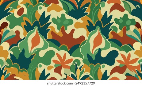 Abstract seamless pattern with natural shapes. tropical fruit and exotic summer doodles. Trendy fashion background includes modern minimalist art