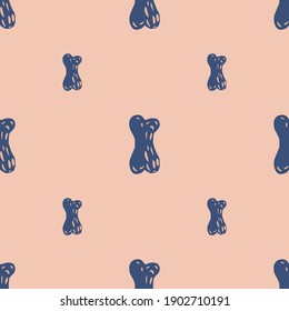 Abstract seamless pattern with navy blue doodle bone ornament. Light pink background. Cute design. Stock illustration. Vector design for textile, fabric, gift wrap, wallpapers.