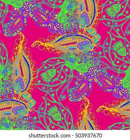 Abstract seamless pattern for new design work with handmade doodle. Zentangle inspired art style.