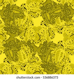 Abstract seamless pattern for new design work with handmade doodle. Zentangle inspired art style.