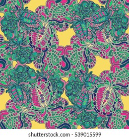 Abstract seamless pattern for new design work with handmade doodle. Zentangle inspired art style.