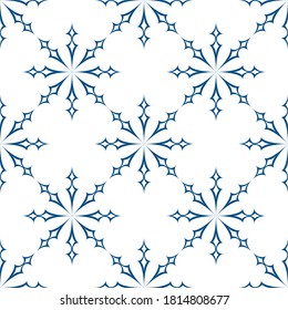 Abstract seamless pattern with new year snowflakes. Designed to create a festive Christmas mood. Snowflakes on a white background. Stock vector illustration.