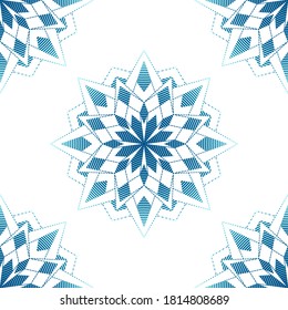 Abstract seamless pattern with new year snowflakes. Designed to create a festive Christmas mood. Snowflakes on a white background. Stock vector illustration.