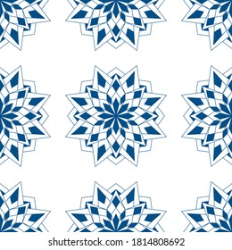 Abstract seamless pattern with new year snowflakes. Designed to create a festive Christmas mood. Snowflakes on a white background. Stock vector illustration.