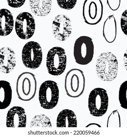 Abstract Seamless Pattern of Number Zero in Grunge Style with Textures or Brush only. Vector Design.