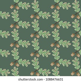Abstract seamless pattern with oak leaves and acorns