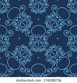 Abstract Seamless Pattern With Octopuses. Illustration Can Be Copied Without Any Seams. Vector . Original Background Good For Cards, Posters, Web Design, Textile Print, Banners Etc. Sea. Ocean.