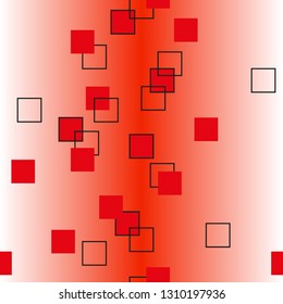 Abstract seamless pattern. On a background of red-white vertical stripes, small squares are randomly arranged. Vector illustration.