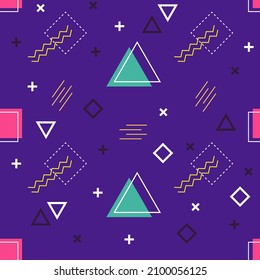 abstract seamless pattern on a blue background multicolored geometric shapes