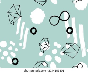 Abstract seamless pattern on blue background. Suitable for printing on paper and fabric. Vector hand-drawn illustration