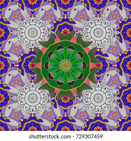Abstract seamless pattern on blue, white and pink colors with bright flowers. Elegant vector texture with floral elements. Cute floral pattern in the small flower.