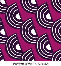 Resumen de un patrón impecable sobre fondo rosa brillante. Formas geométricas para el diseño textil. Impresión moderna de plantillas para cualquier propósito. Ornamento simple de tela vectorial.