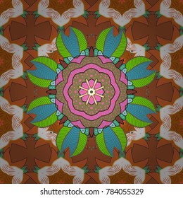 Abstract seamless pattern on brown, orange and neutral colors with bright flowers. Elegant vector texture with floral elements. Cute floral pattern in the small flower.