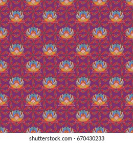Abstract seamless pattern on colorful background with bright flowers. Elegant vector texture with floral elements. Cute floral pattern in the small flower.