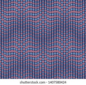 Abstract seamless pattern on dark blue background. Has the shape of a wave. Consists of round geometric figures. Useful as design element for texture and artistic compositions.