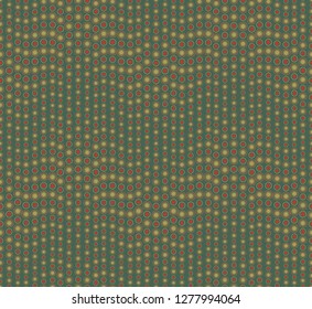 Abstract seamless pattern on a green background. Has the shape of a wave. Consists of round geometric shapes. Polka dot. Useful as design element for texture and artistic compositions.
