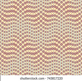 Abstract seamless pattern on a light green background. Has the shape of a wave. Consists of round geometric forms. Useful as design element for texture and artistic compositions.