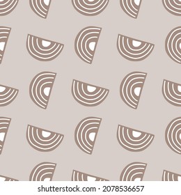 Abstract seamless pattern on pastel brown background. Geometrical shapes for textile design. Modern template print for any purpose. Simple vector fabric ornament.