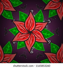 Abstract seamless pattern on purple, pink and green colors with bright flowers. Elegant vector texture with floral elements. Cute floral pattern in the small flower.