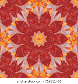 Abstract seamless pattern on red, neutral and pink colors with bright flowers. Elegant vector texture with floral elements. Cute floral pattern in the small flower.