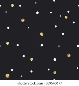 Abstract Seamless Pattern on White Background with Black and Golden Chaotic Dots.Vector Template for Packaging Designs and Invitation Cards Decoration etc