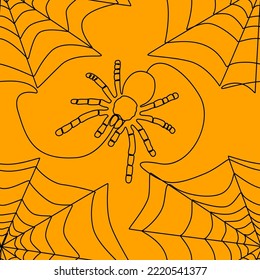 Abstract Seamless pattern of one continuous line Spider and Spider web. Thin Line Illustration vector concept. Contour Drawing Creative ideas.