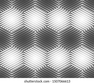 Abstract seamless pattern. Optical illusion of the movement of geometric shapes. Monochrome image.