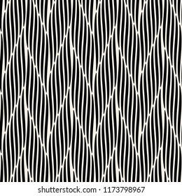 Abstract seamless pattern with optical illusion.Black and white geometric vector background.Textile texture