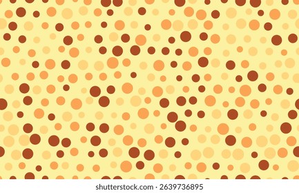 Abstract seamless pattern of orange and brown circles on a pale yellow background.  Ideal for website backgrounds, textiles, packaging, and playful designs.