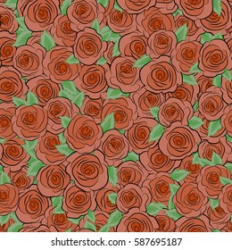 Abstract seamless pattern in orange colors. Vector background illustration. Nature rose flowers.