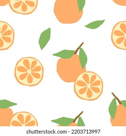Abstract seamless pattern orange fruits in flat style. Vector wallpaper on a white background. Perfect for textiles or surface design