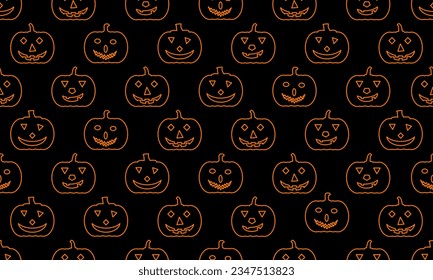 Abstract seamless pattern with orange line pumpkins for Halloween. Vector Halloween Illustration.