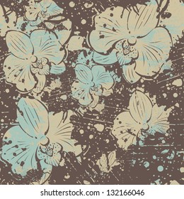 abstract seamless pattern with orchid flowers, vector illustration