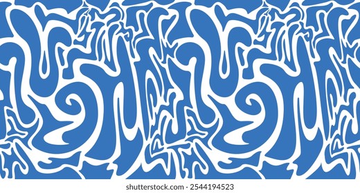 Abstract seamless pattern with organic blue shapes. Flat background minimalist boho style. Wavy liquid distorted shapes vector illustration