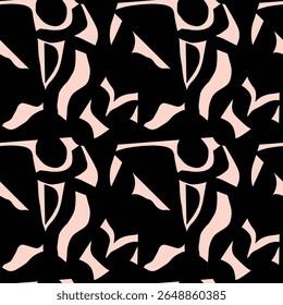 Abstrai o padrão sem emenda com formas de corte orgânico. Colagem monocromática moderna com silhuetas artísticas. Perfeito para papel de embrulho, papel de parede, têxtil, tecido, embalagem e design digital 