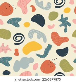 Abstract seamless pattern with organic geometric shapes. Trendy modern vector hand draw print for wrapping paper, textile printing, wallpaper.