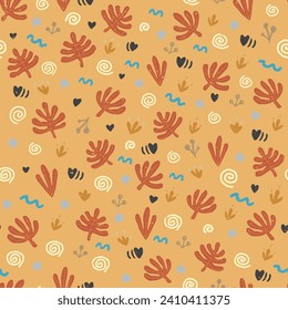 Abstract seamless pattern with organic nature shapes in vintage pastel colors. Floral wallpaper, textile, wrapping paper design. 