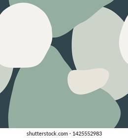 Abstract seamless pattern with organic shapes in mint, light green, dark teal and pastel pink. Trendy and stylish wallpaper, textile, branding and packaging design, modern wall art.