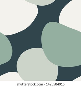 Abstract seamless pattern with organic shapes in mint, light green, dark teal and pastel pink. Trendy and stylish wallpaper, textile, branding and packaging design, modern wall art.