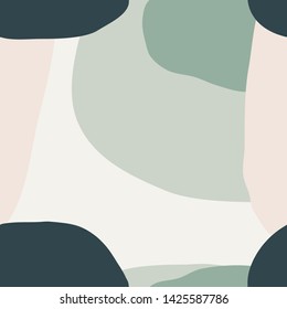 Abstract seamless pattern with organic shapes in mint, light green, dark teal and pastel pink. Trendy and stylish wallpaper, textile, branding and packaging design, modern wall art.