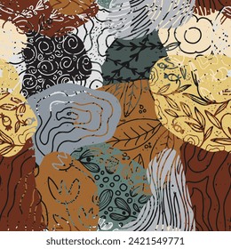 Abstract seamless pattern, organic shapes, texture spots, collage. Vector