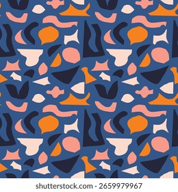 Abstract Seamless Pattern with Organic Shapes Collage. Modern Artistic Texture with Paper Cutout Aesthetics. Creative Background