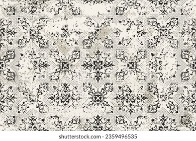 Abstract  seamless pattern in oriental style with an effect of attrition. Vector shabby floral carpet. Vintage pattern for ceramic tile, wallpaper, linoleum, textile, rug, web page