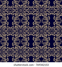 Abstract seamless pattern. Ornament lace on a dark background.