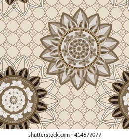 Abstract seamless pattern ornament. Mandala repeat pattern. Vintage background. Seamless pattern can be used for wallpaper, pattern fills, textile, fabric, wrapping, surface textures for design. 