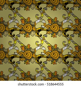 Abstract seamless pattern ornament. Mandala Vintage background. Vector illustration. Doodles, stripe. Yellow, Brown.